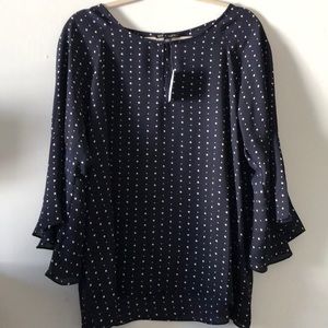 Zac & Rachel, Navy and White Dot, Flowing Sleeves